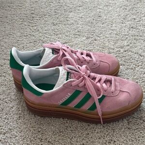 Adidas Women's Pink and Green Platform Sneakers